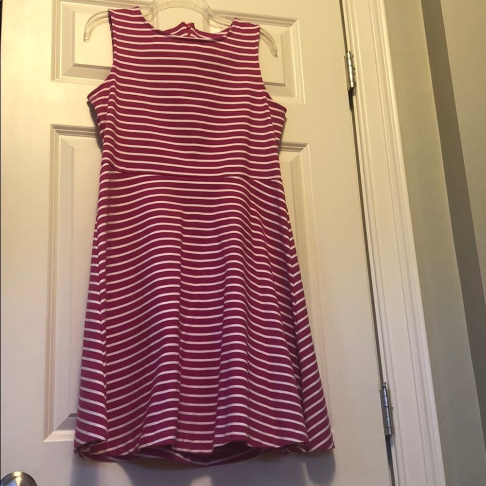 Talbots magenta and white striped dress.